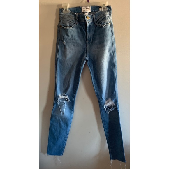 Framele high skinny double needle crop jeans